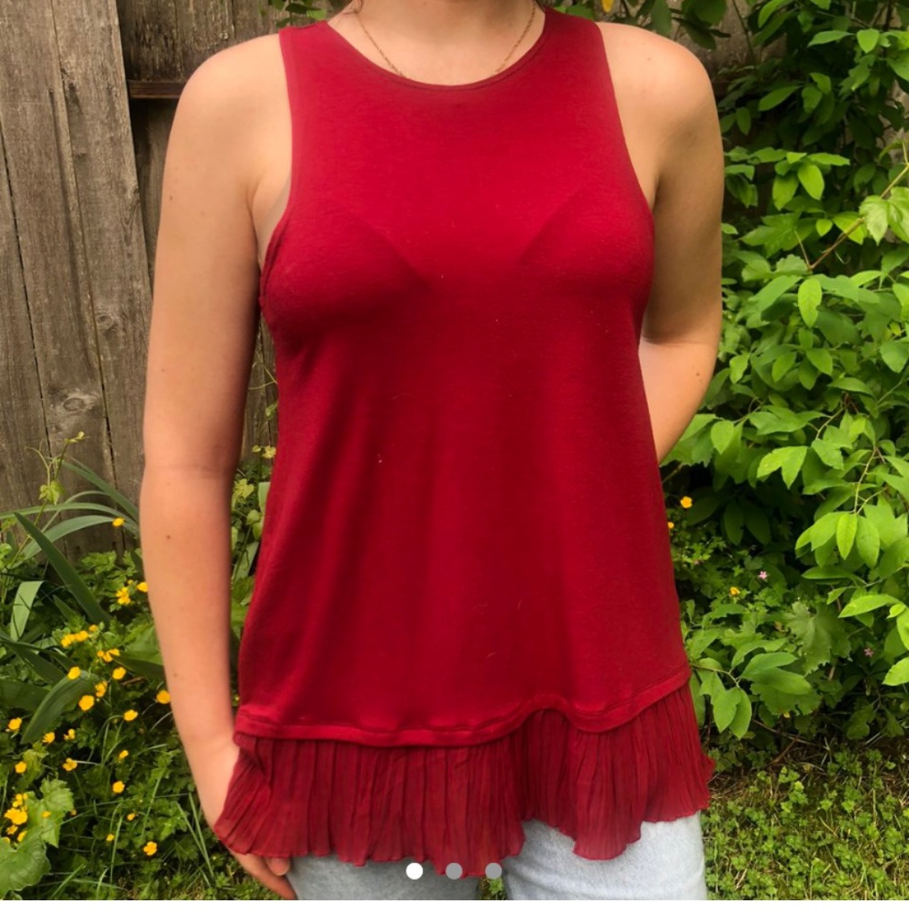 Maroon Racerback Tank w ruffle hem